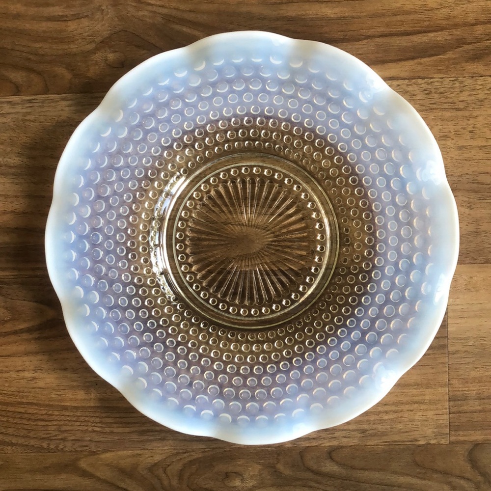 Anchor Hocking Vintage Moonstone Opalescent Hobnail Ruffled Edge Serving Plate